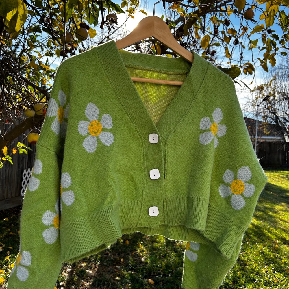 Smiley green cardigan sweater